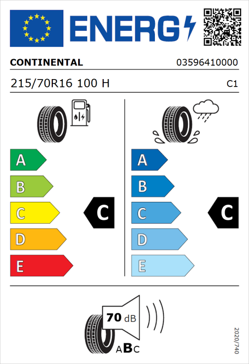 Tyre Label for Continental CrossContact H/T 215/70R16 100H